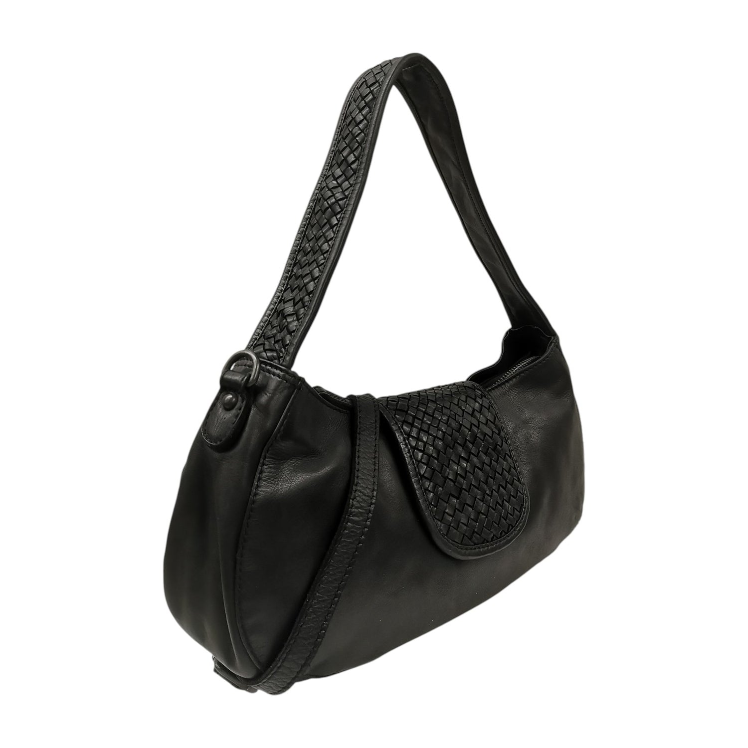 Gianni Conti Borsa a Spalla Donna in Pelle Nera con Manico Intrecciato