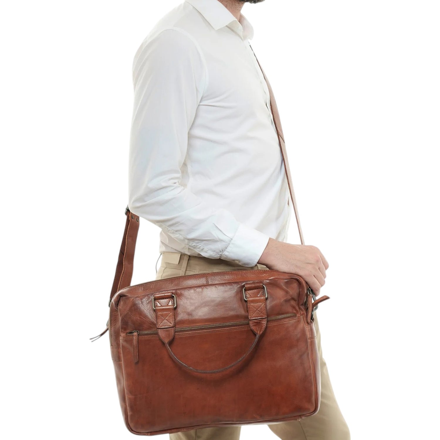 Gianni Conti Cartella Uomo Delphi in Pelle Cognac con Tracolla