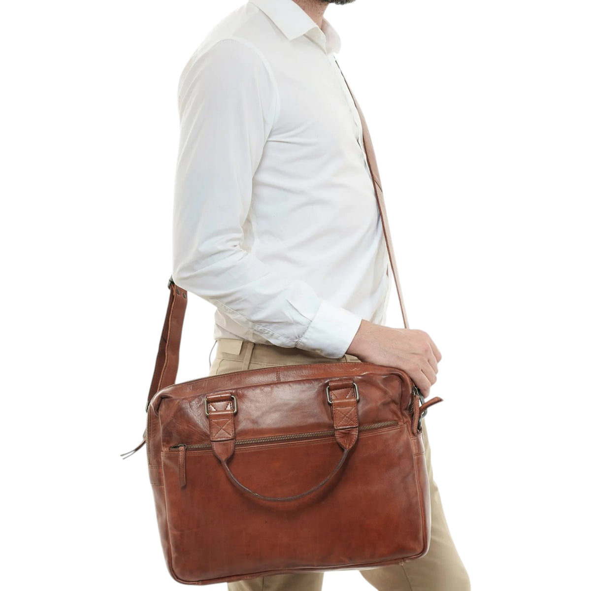 Gianni Conti Cartella Uomo Delphi in Pelle Cognac con Tracolla