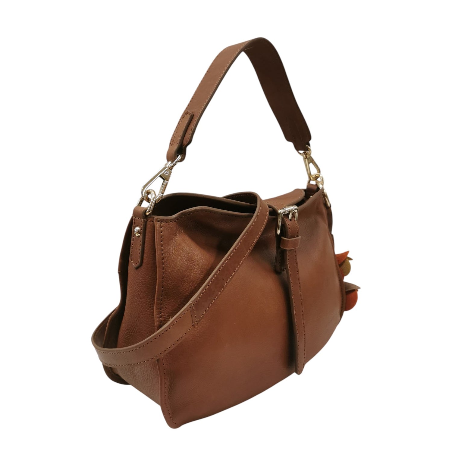 Gianni Conti Borsa a Spalla Media Donna in Pelle Cuoio con Accessorio