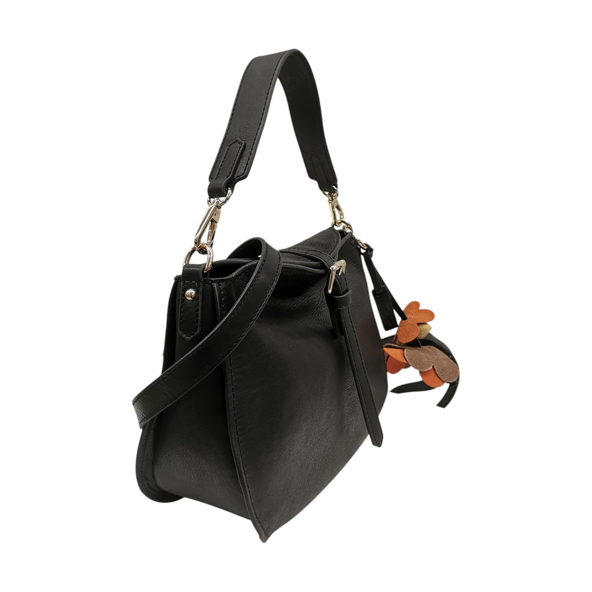 Gianni Conti Borsa a Spalla Media Donna in Pelle Nera con Accessorio