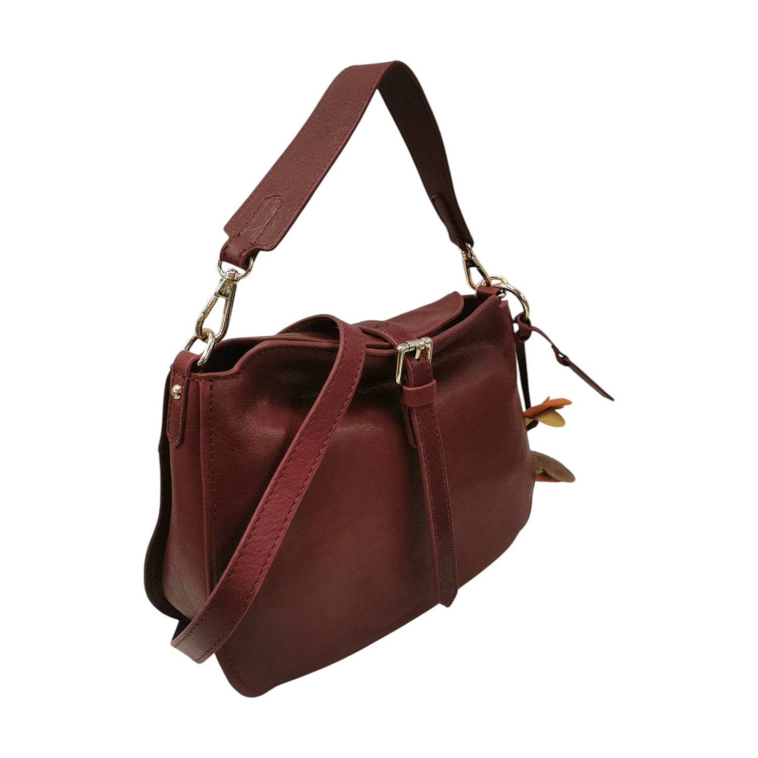 Gianni Conti Borsa a Spalla Media Donna in Pelle Rubino con Accessorio