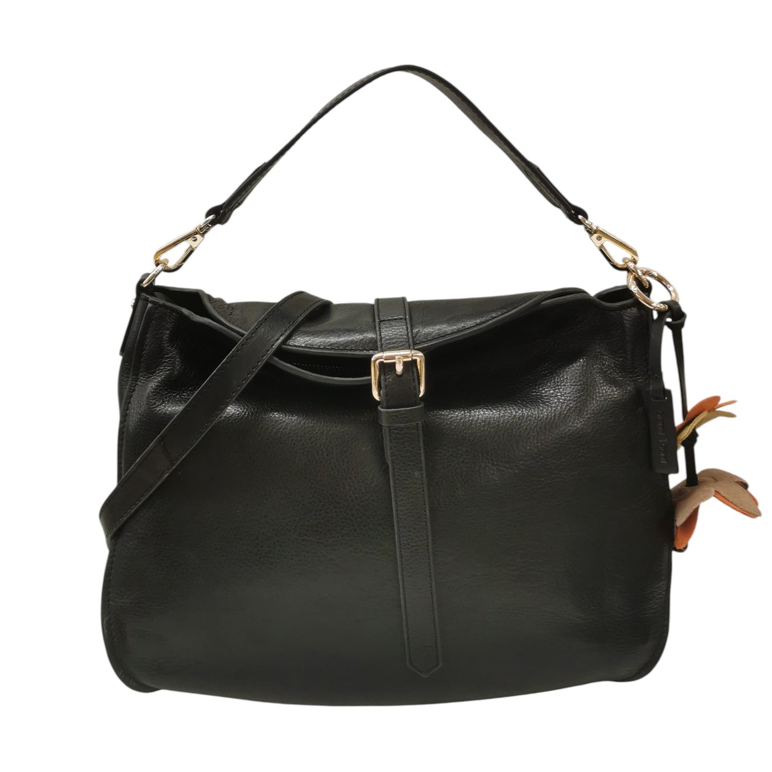 Gianni Conti Borsa a Spalla Grande Donna in Pelle Nera con Accessorio