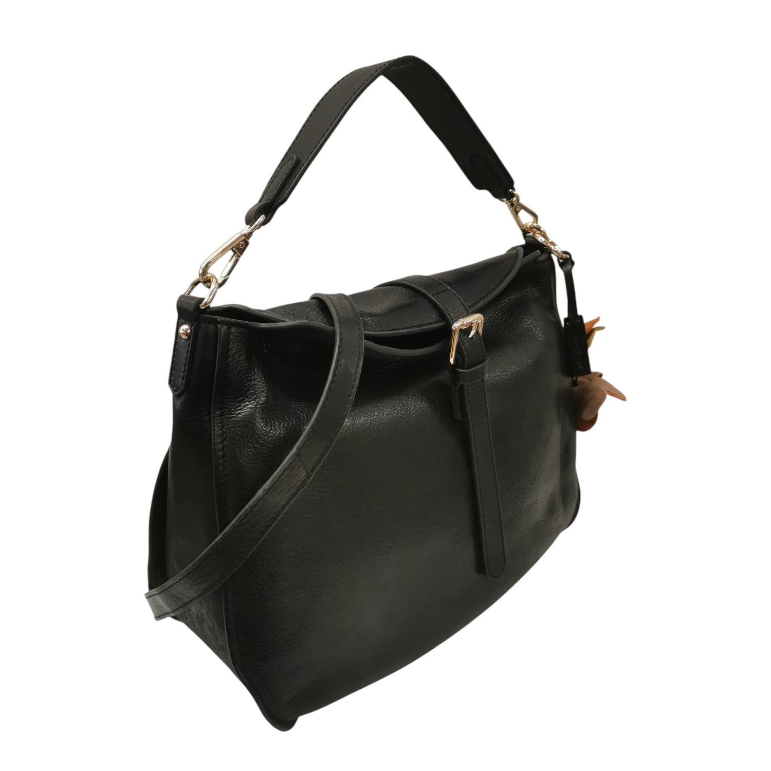 Gianni Conti Borsa a Spalla Grande Donna in Pelle Nera con Accessorio