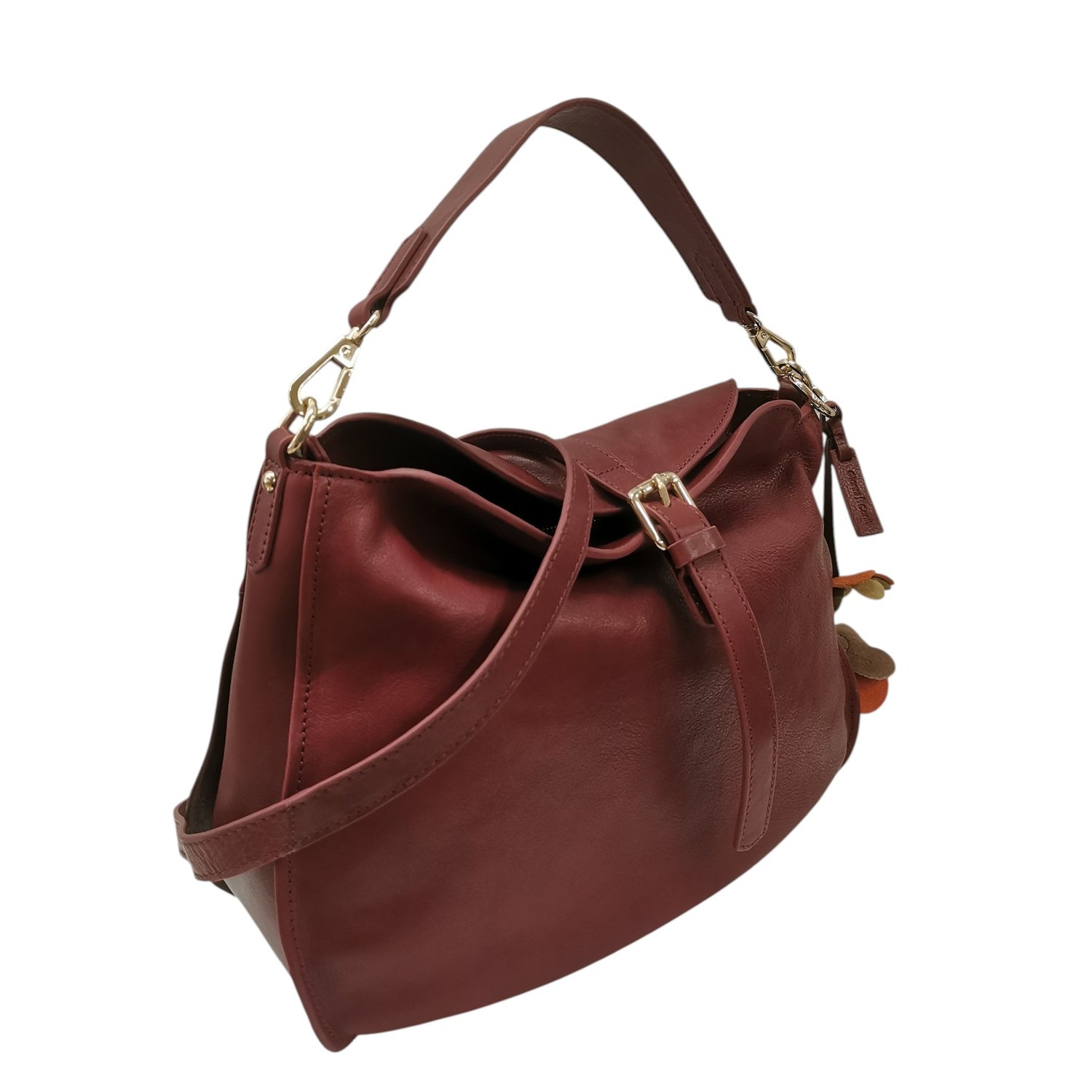 Gianni Conti Borsa a Spalla Grande Donna in Pelle Rubino con Accessorio