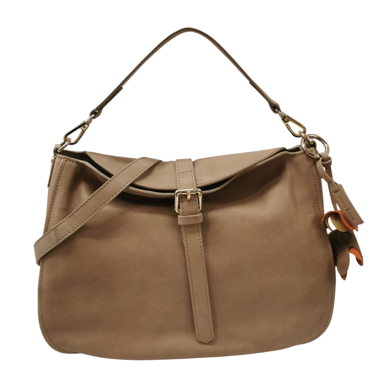 Gianni Conti Borsa a Spalla Grande Donna in Pelle Sabbia con Accessorio