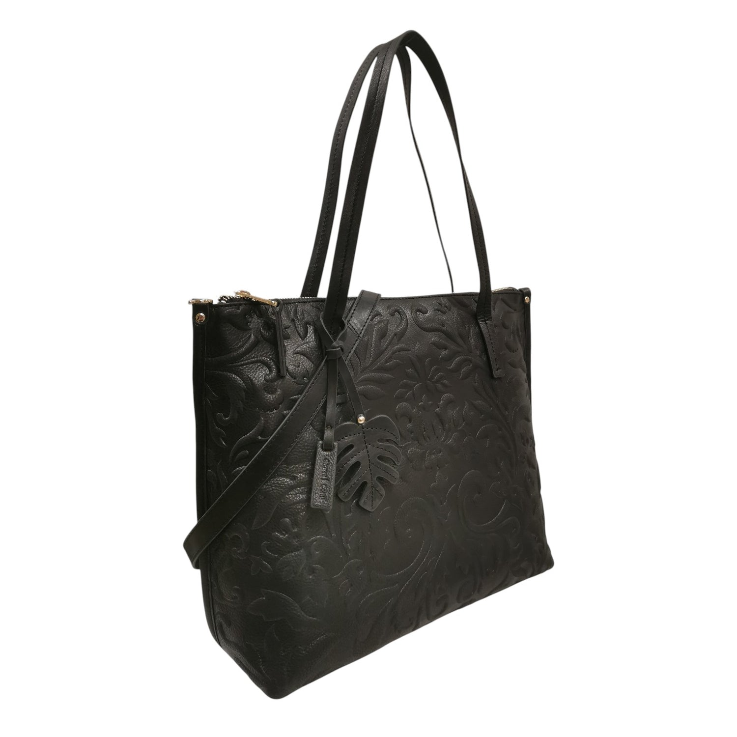 Gianni Conti Borsa a Spalla Donna in Pelle Nera Stampa Fiore