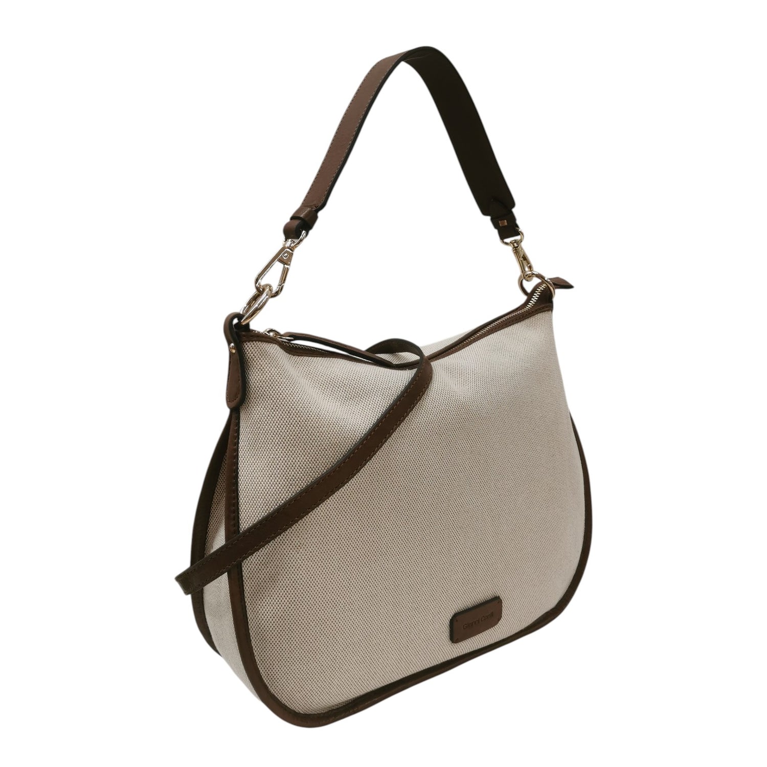 Gianni Conti Borsa a Spalla Donna in Tessuto e Pelle Sabbia Cognac