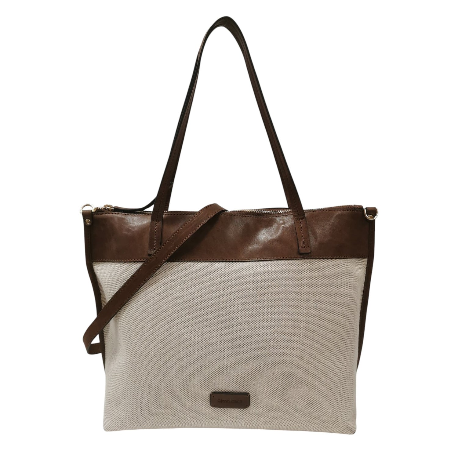 Gianni Conti Shopper Donna in Tessuto e Pelle Sabbia Cognac