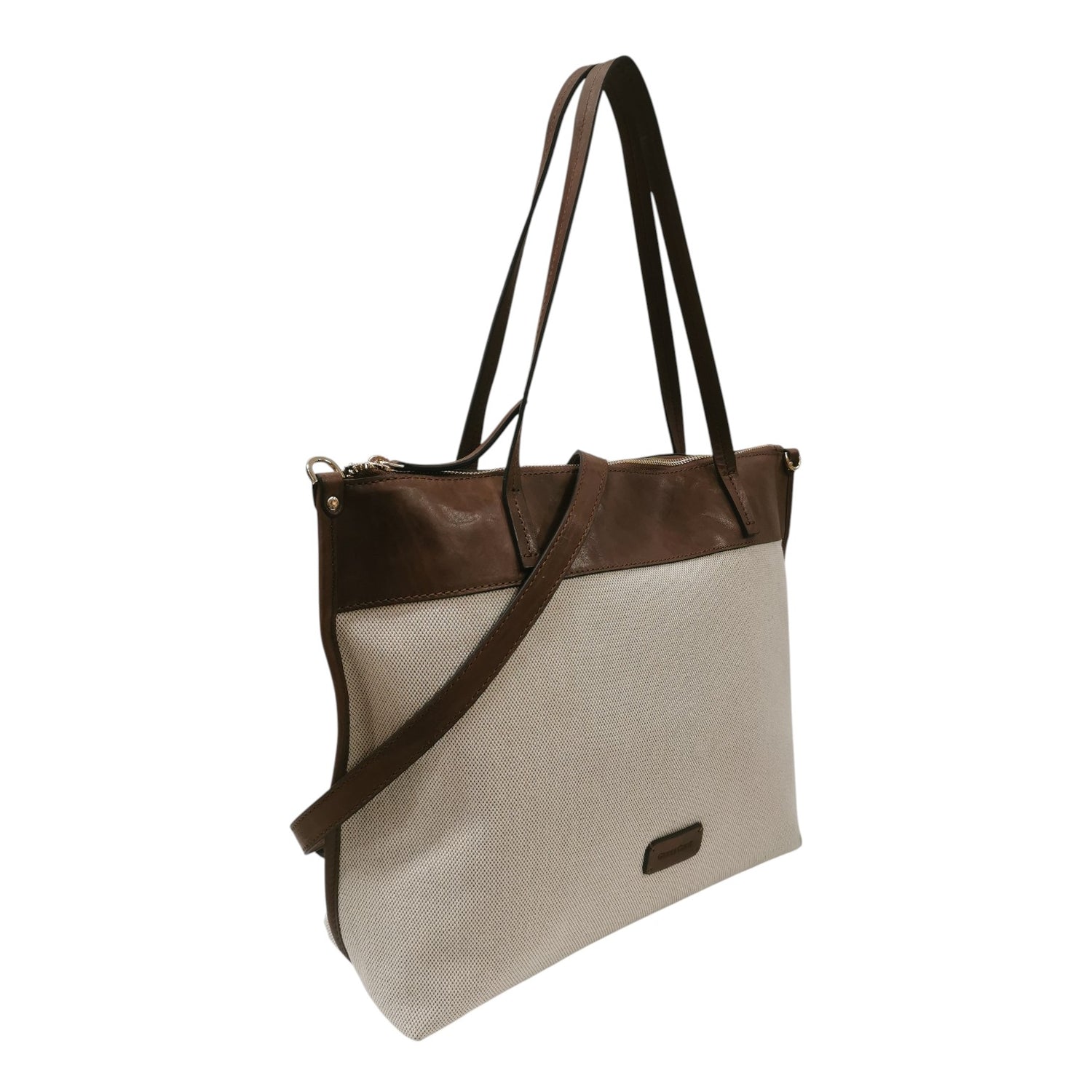 Gianni Conti Shopper Donna in Tessuto e Pelle Sabbia Cognac