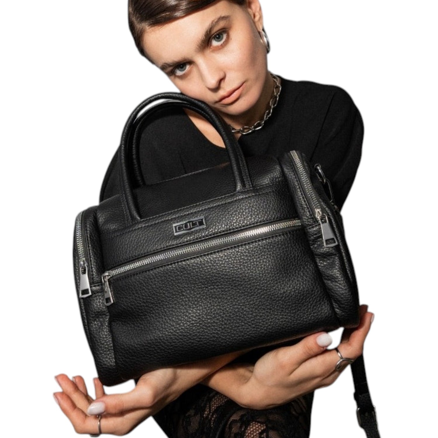 Cult Borsa a Mano Donna Vega in Ecopelle Nera