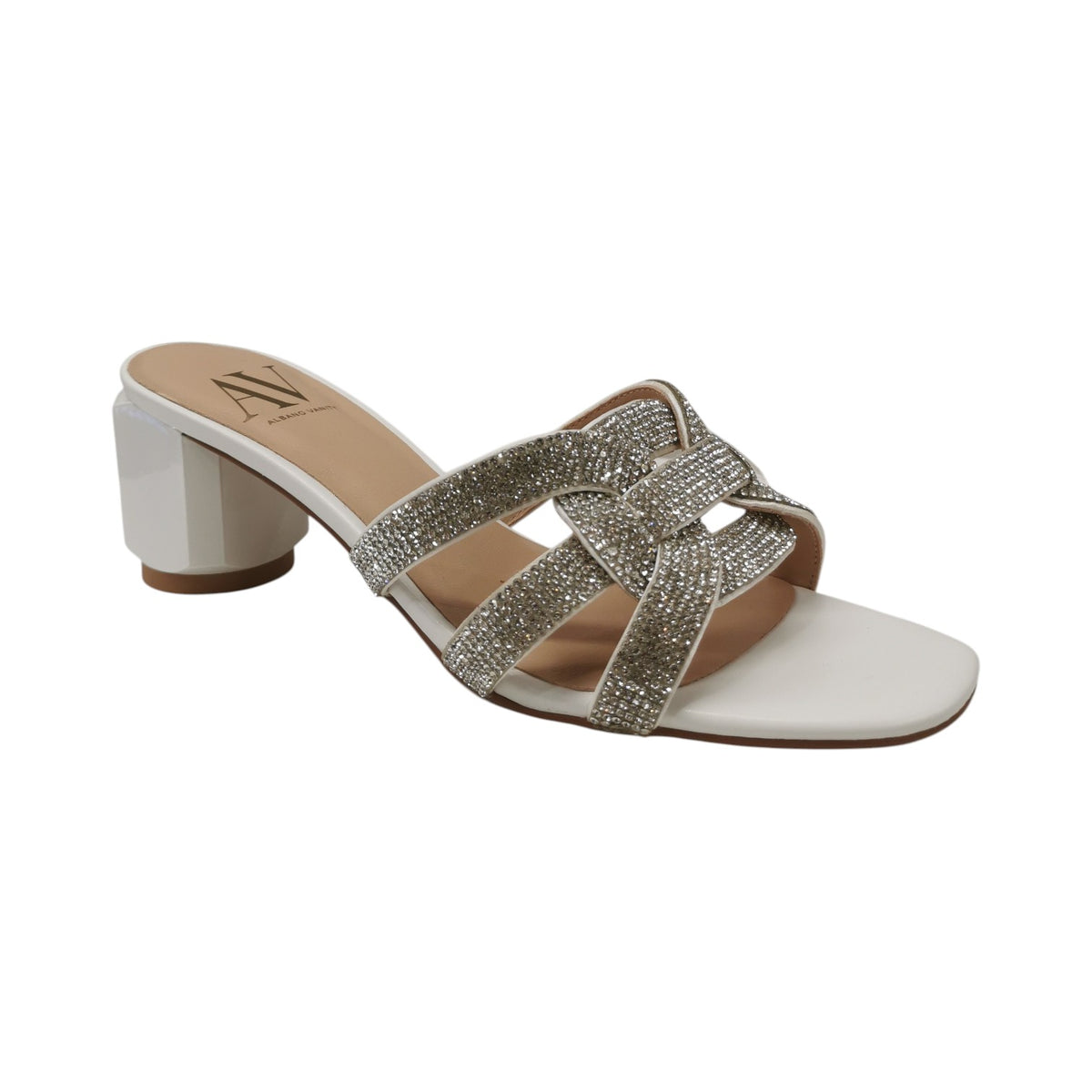 Albano Vanity Scalzato Donna Bianco con Strass e Tacco largo Alto 65mm