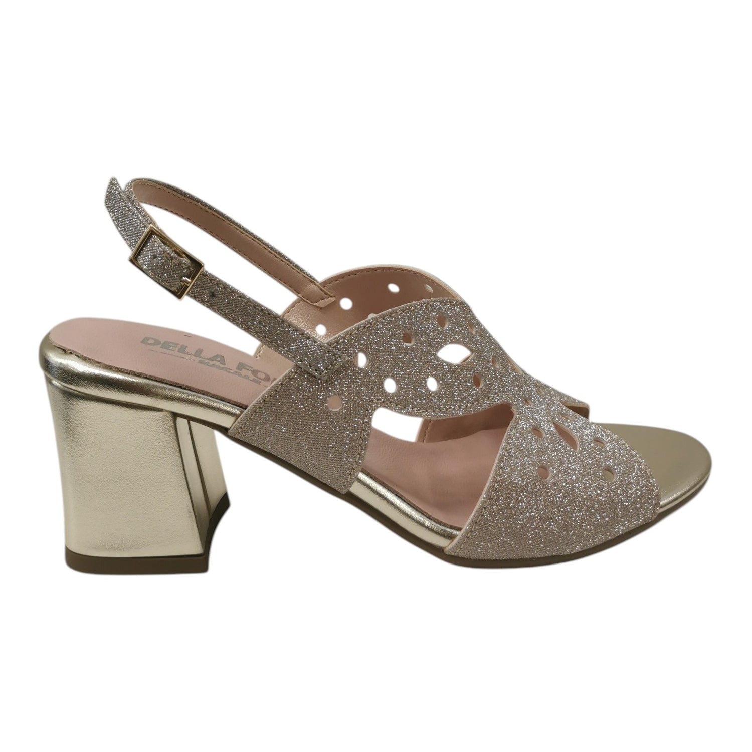 Della Fonte Sandalo Donna Lurex Platino con Tacco Largo Alto 75mm