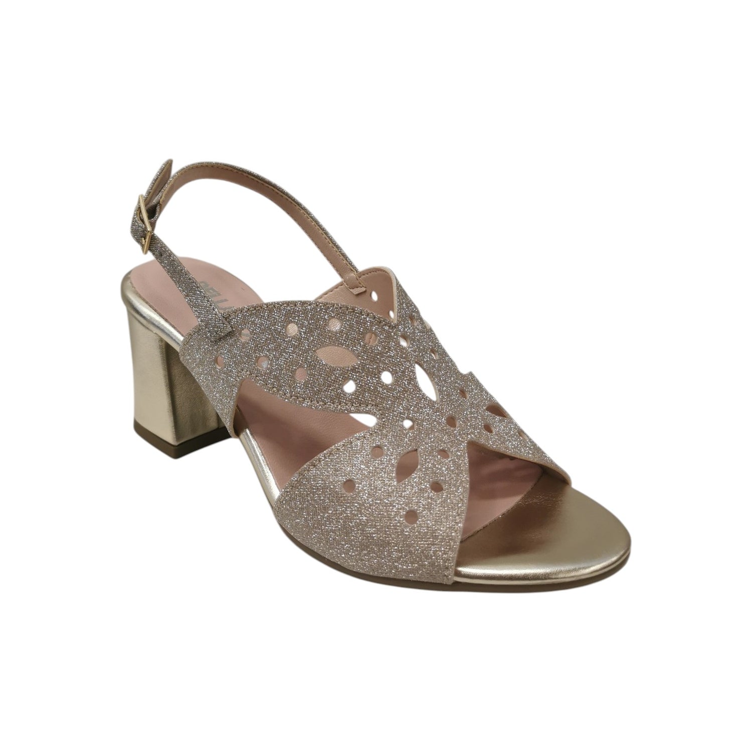 Della Fonte Sandalo Donna Lurex Platino con Tacco Largo Alto 75mm