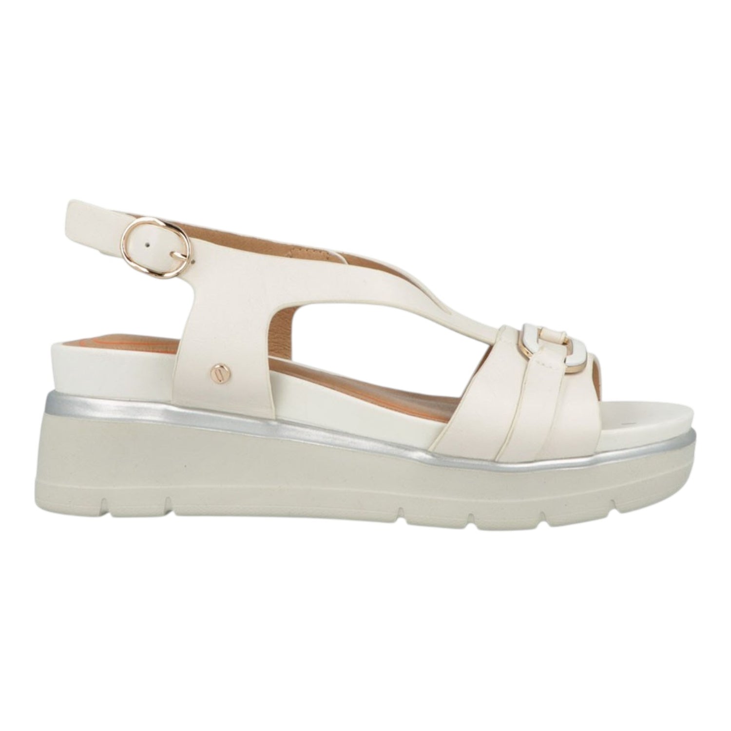 Impronte Sandalo Donna in Pelle Bianco Sporco con Zeppa