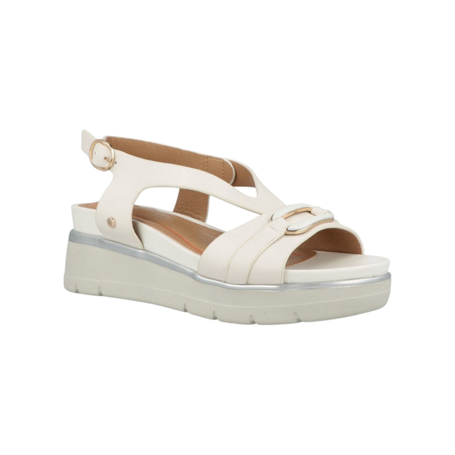 Impronte Sandalo Donna in Pelle Bianco Sporco con Zeppa