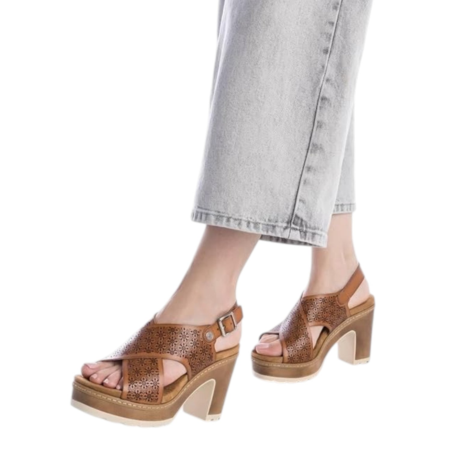 Refresh Sandalo Donna Camel Traforato con Tacco Largo Alto 100mm