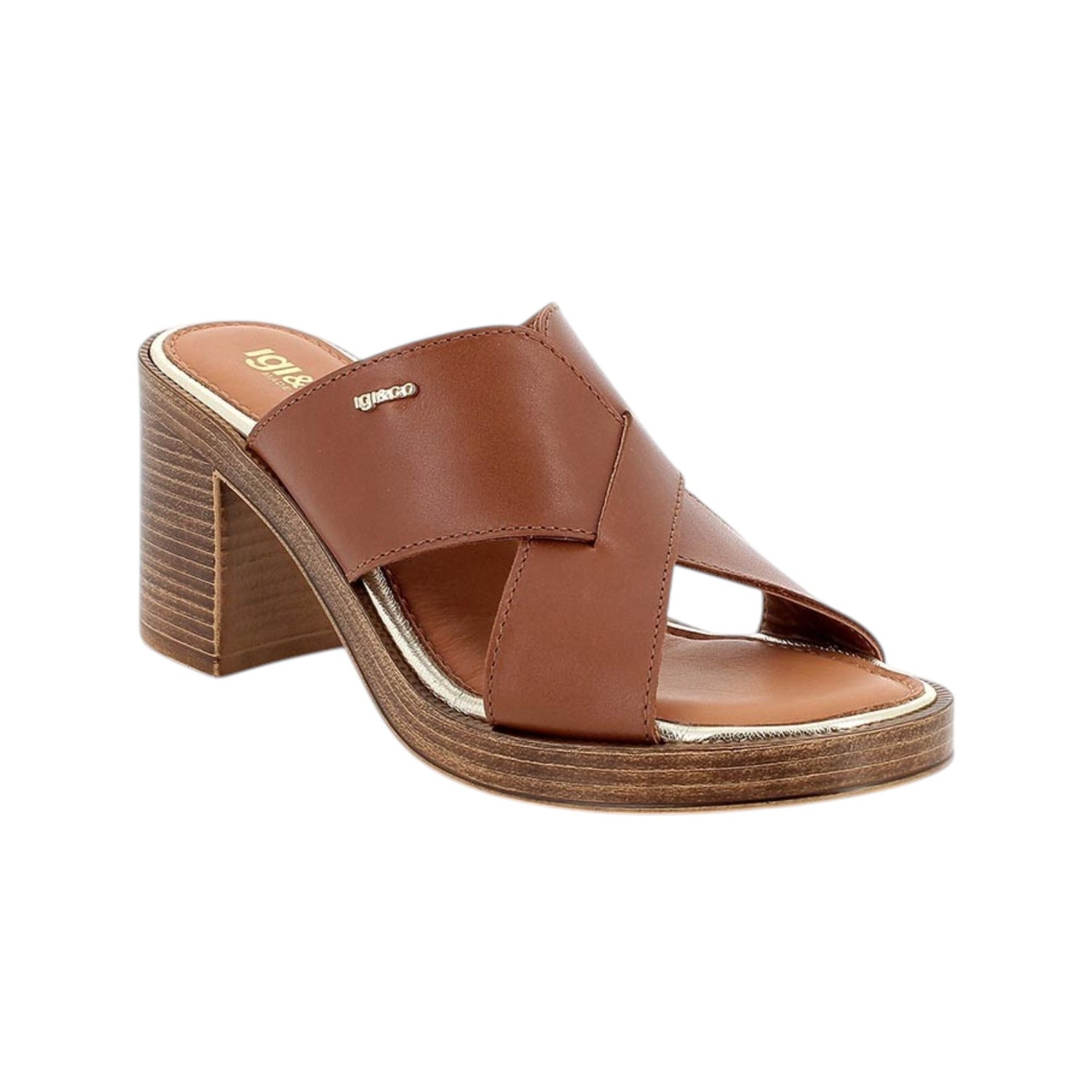 Igi&Co Scalzato Donna Cuoio con Fasce Incrociate e Tacco Largo Alto 75mm