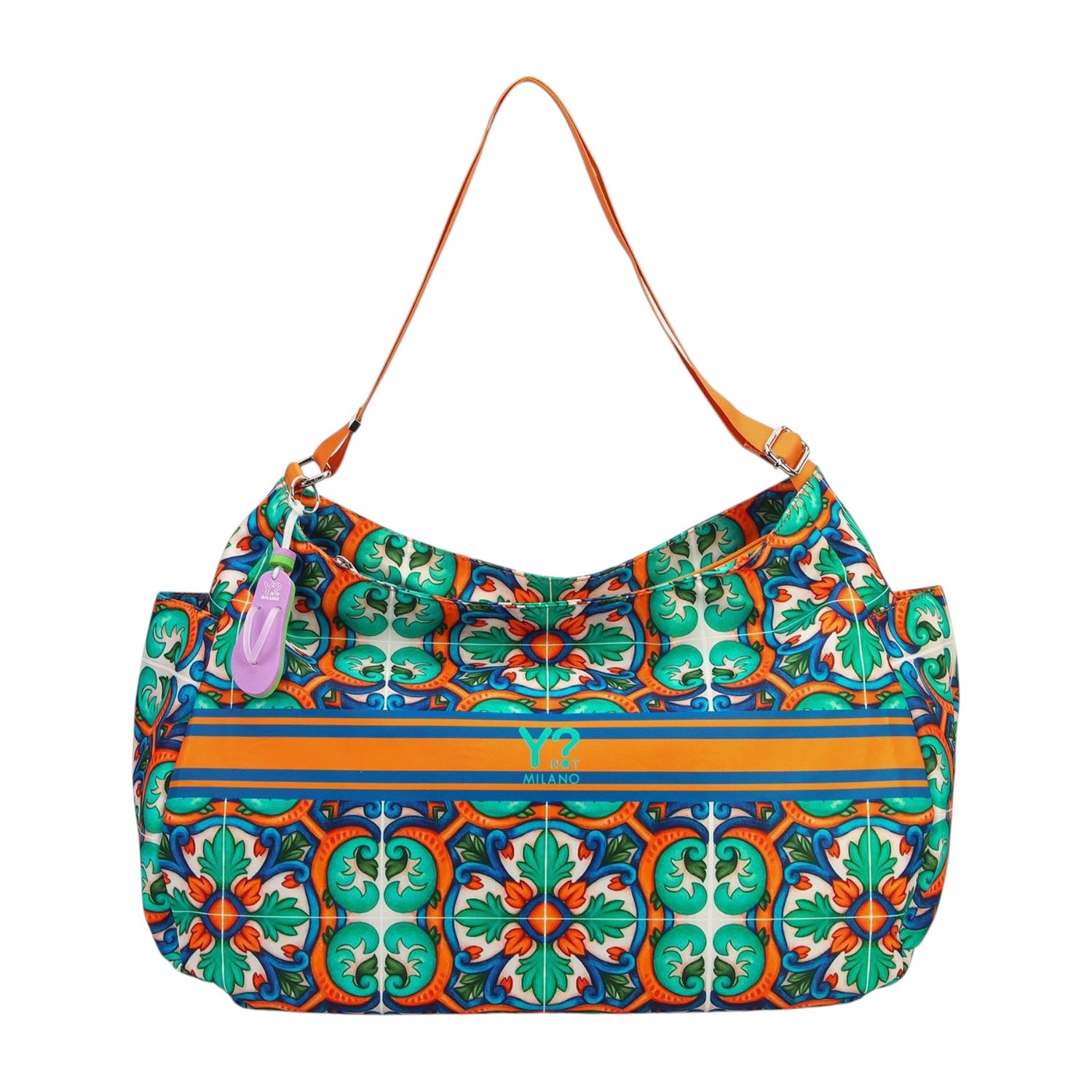 Ynot? Borsa a Spalla Donna in Tessuto Arancione con Stampa Geometrica