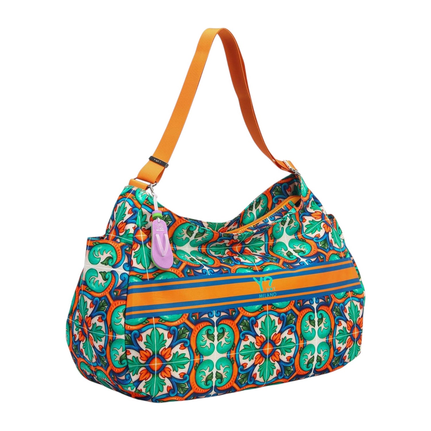 Ynot? Borsa a Spalla Donna in Tessuto Arancione con Stampa Geometrica