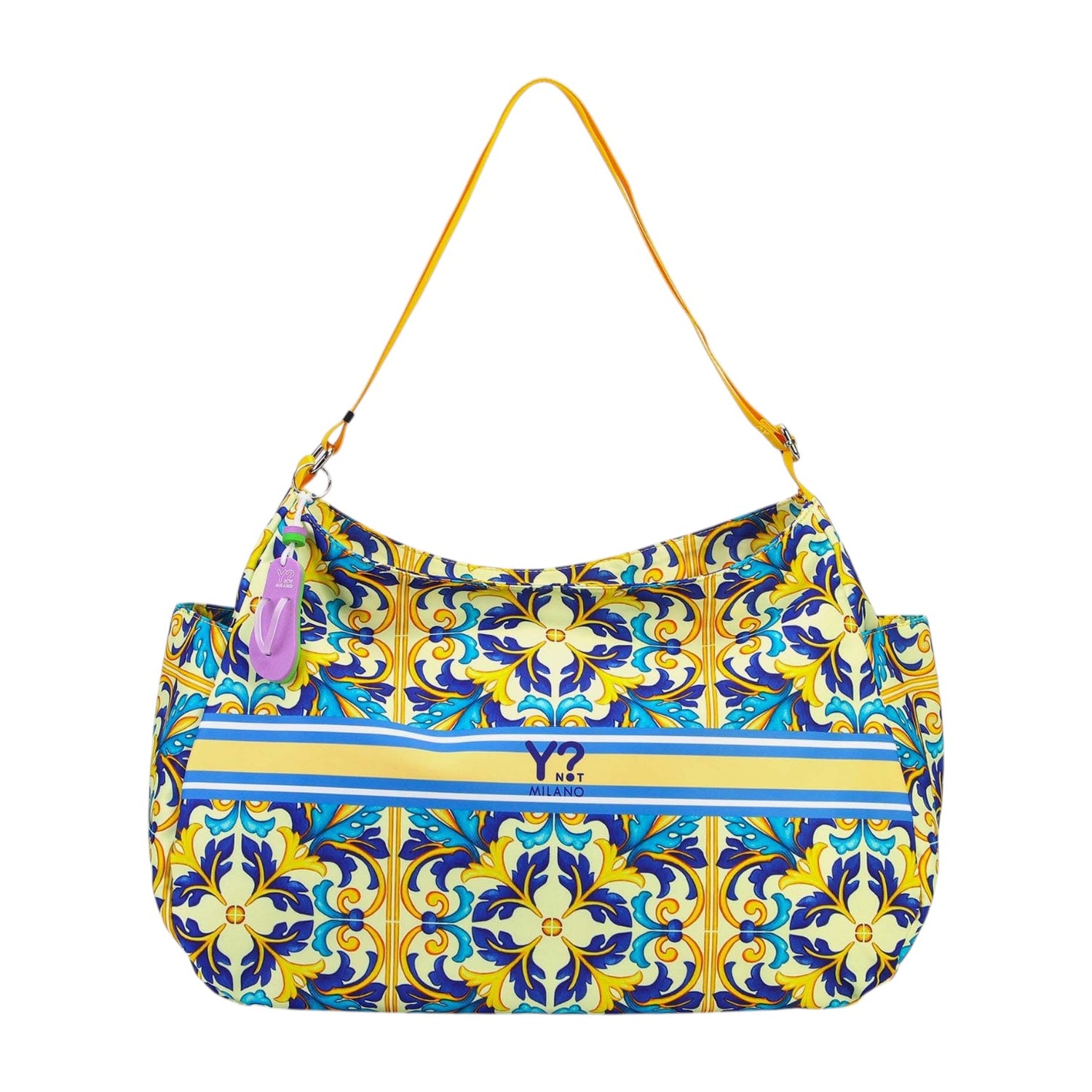 Ynot? Borsa a Spalla Donna in Tessuto Giallo con Stampa Geometrica