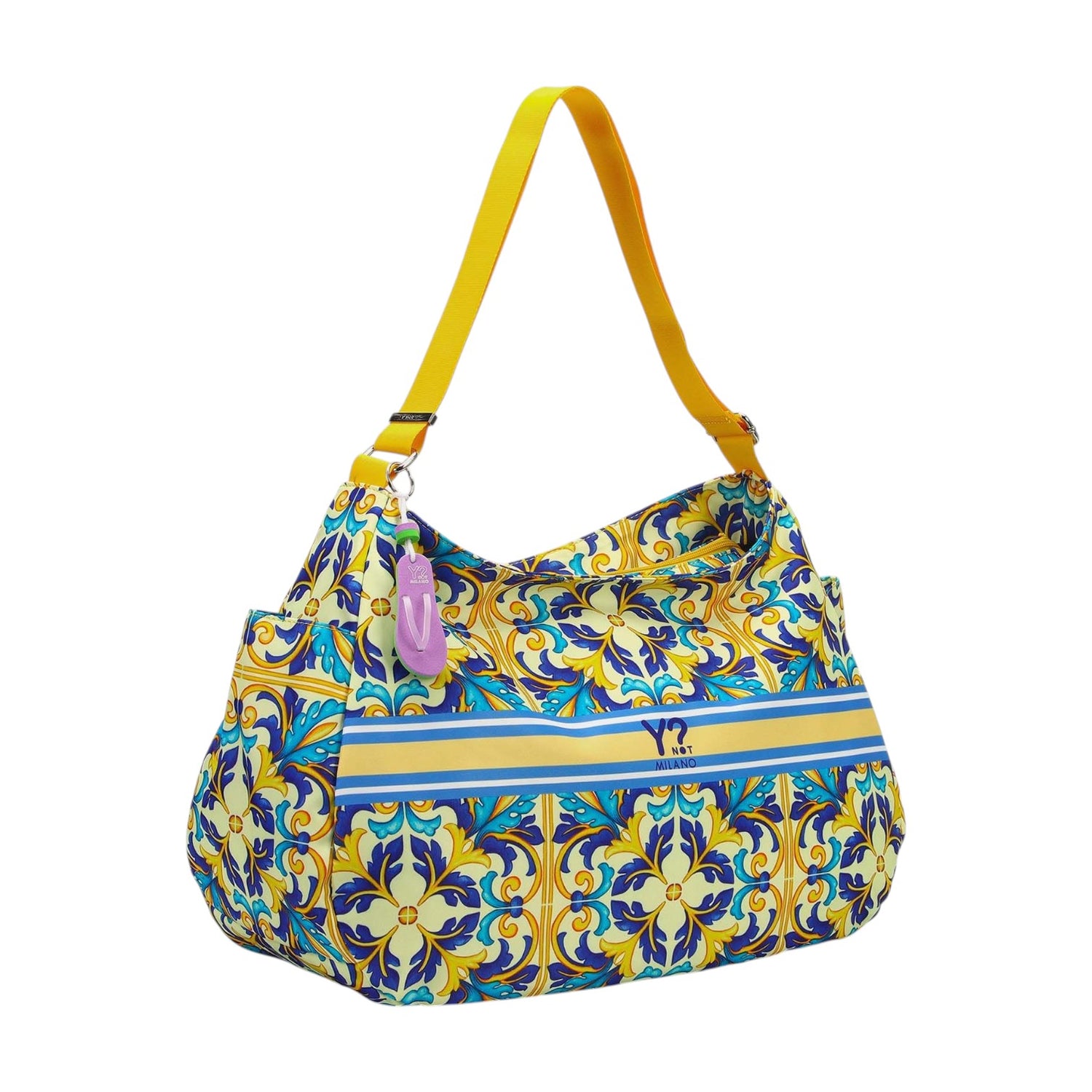 Ynot? Borsa a Spalla Donna in Tessuto Giallo con Stampa Geometrica