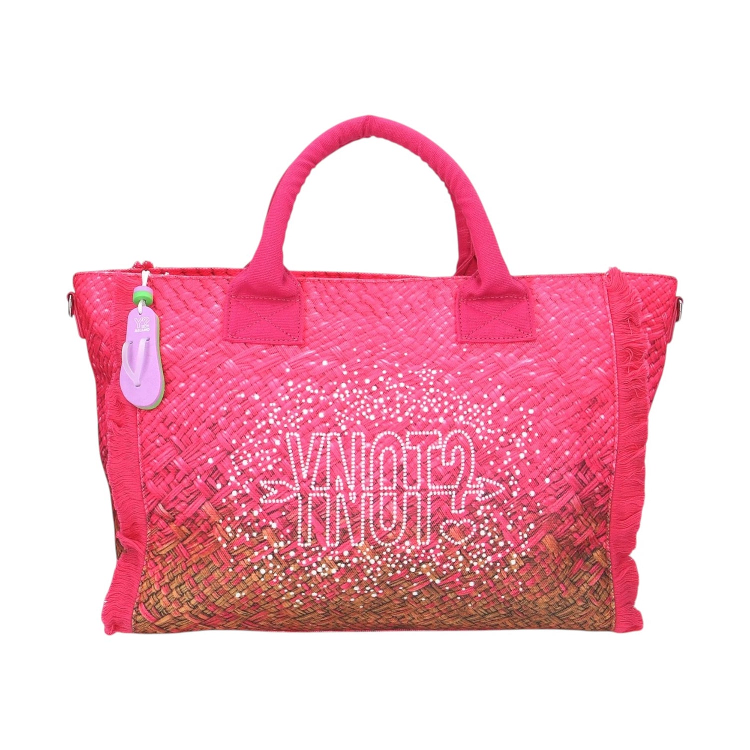 Ynot? Borsa a Mano Media Donna in Tessuto Fucsia con Tracolla e Strass