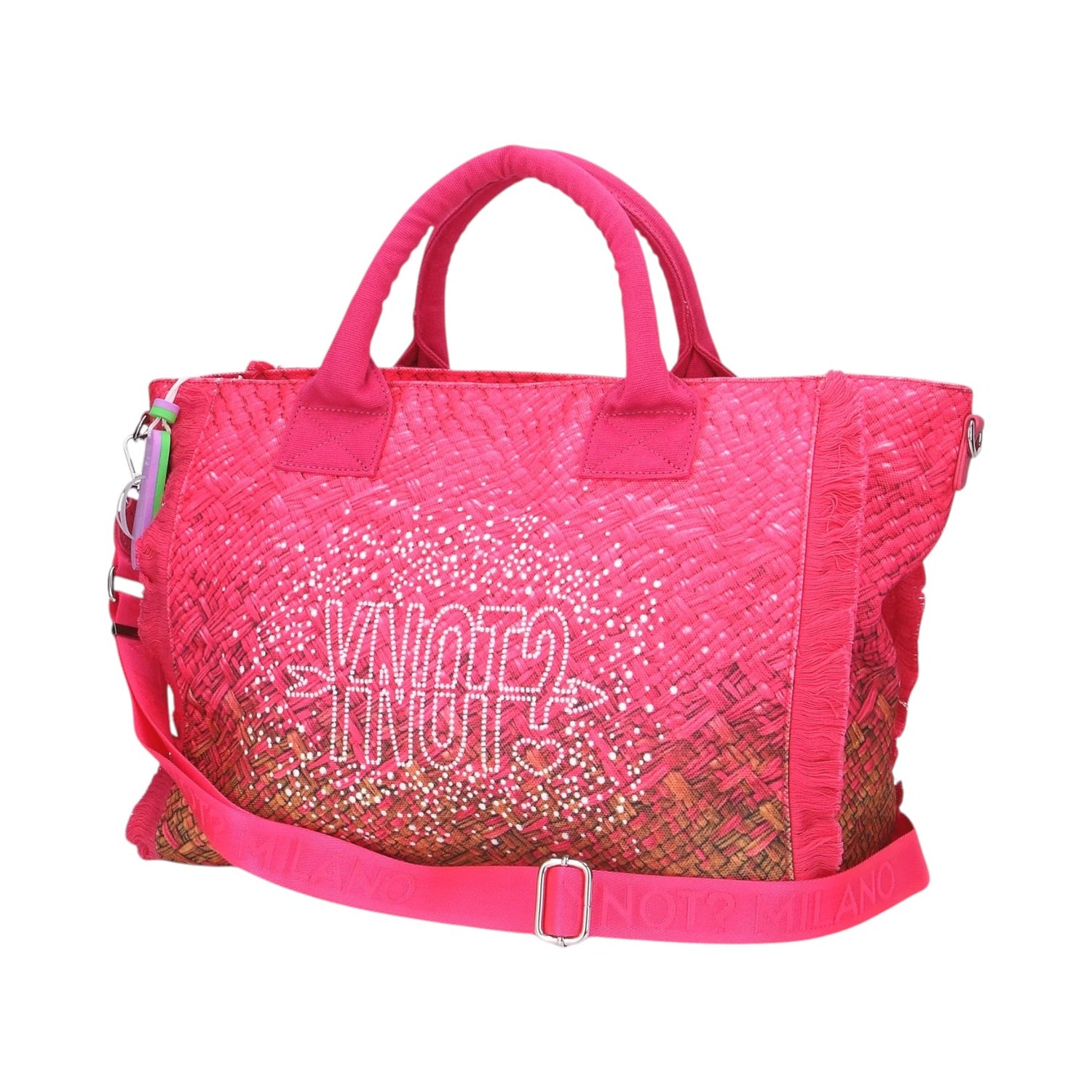 Ynot? Borsa a Mano Media Donna in Tessuto Fucsia con Tracolla e Strass
