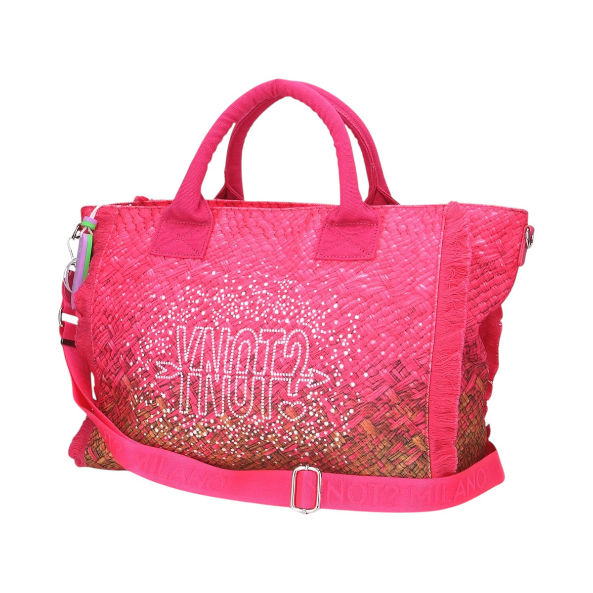Ynot? Borsa a Mano Media Donna in Tessuto Fucsia con Tracolla e Strass