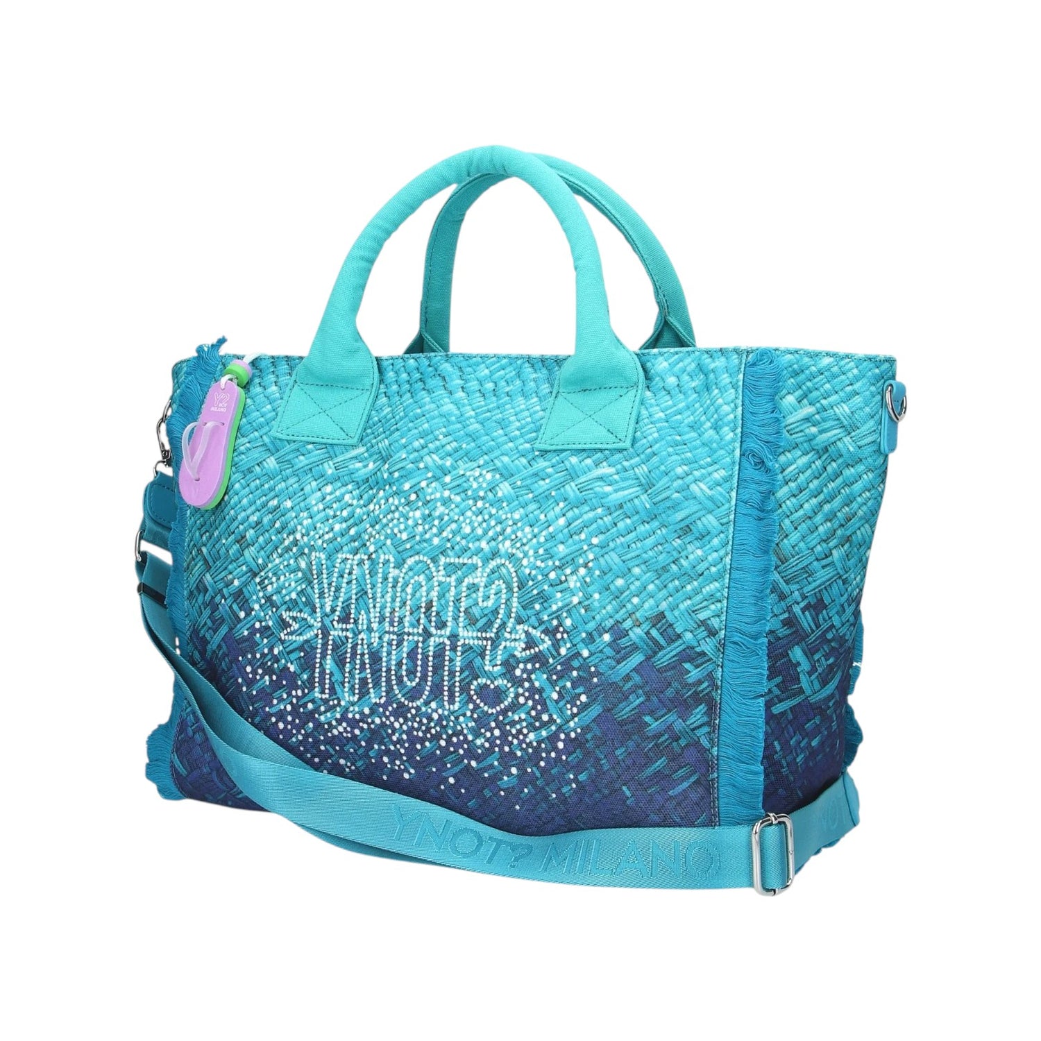 Ynot? Borsa a Mano Media Donna in Tessuto Oceano con Tracolla e Strass