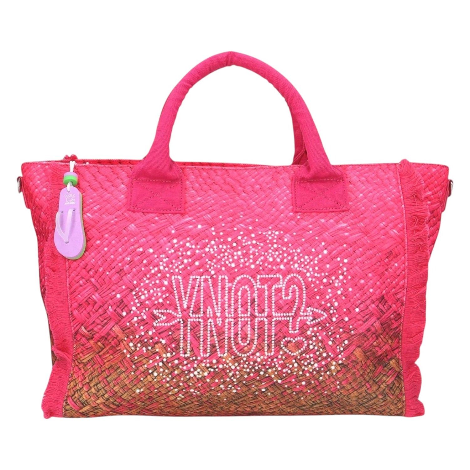 Ynot? Borsa a Mano Grande Donna in Tessuto Fucsia con Tracolla e Strass