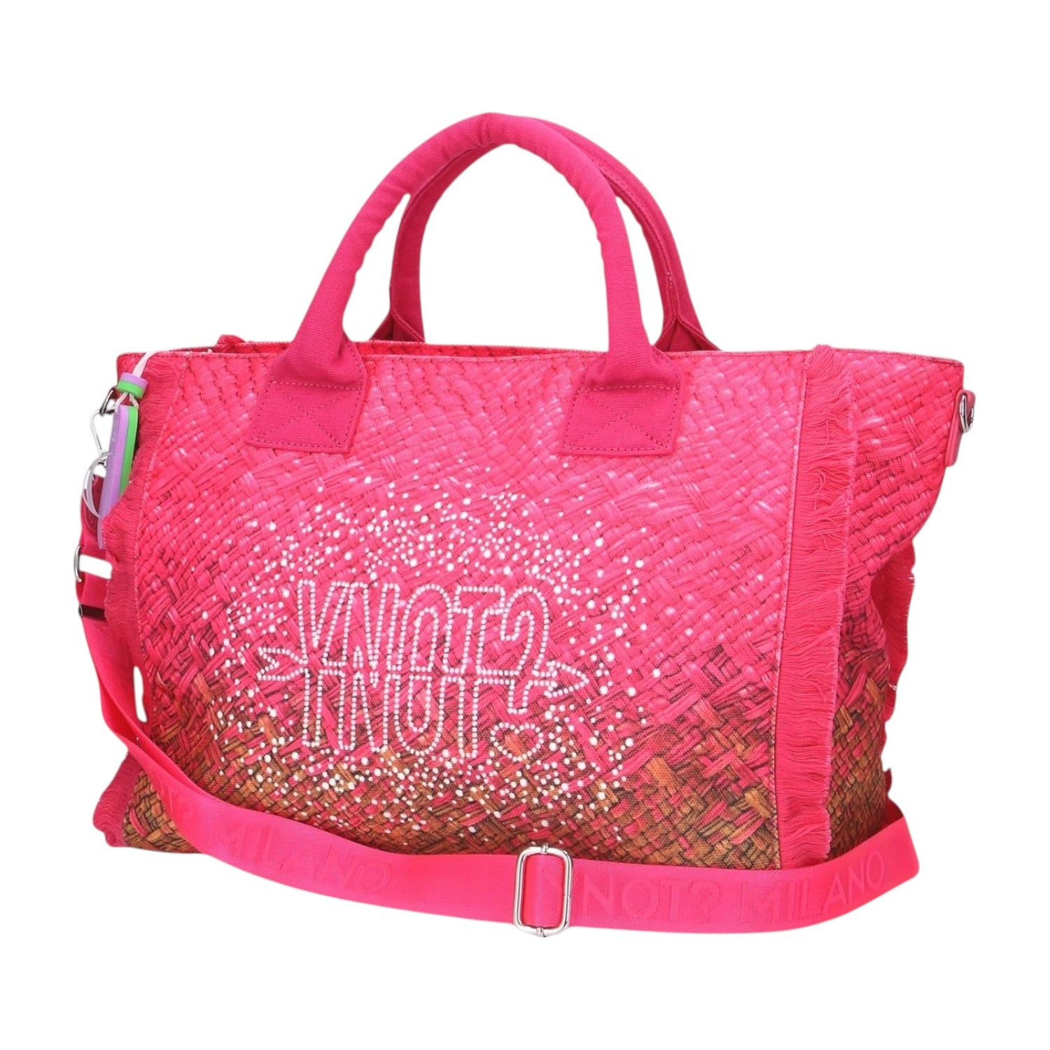 Ynot? Borsa a Mano Grande Donna in Tessuto Fucsia con Tracolla e Strass