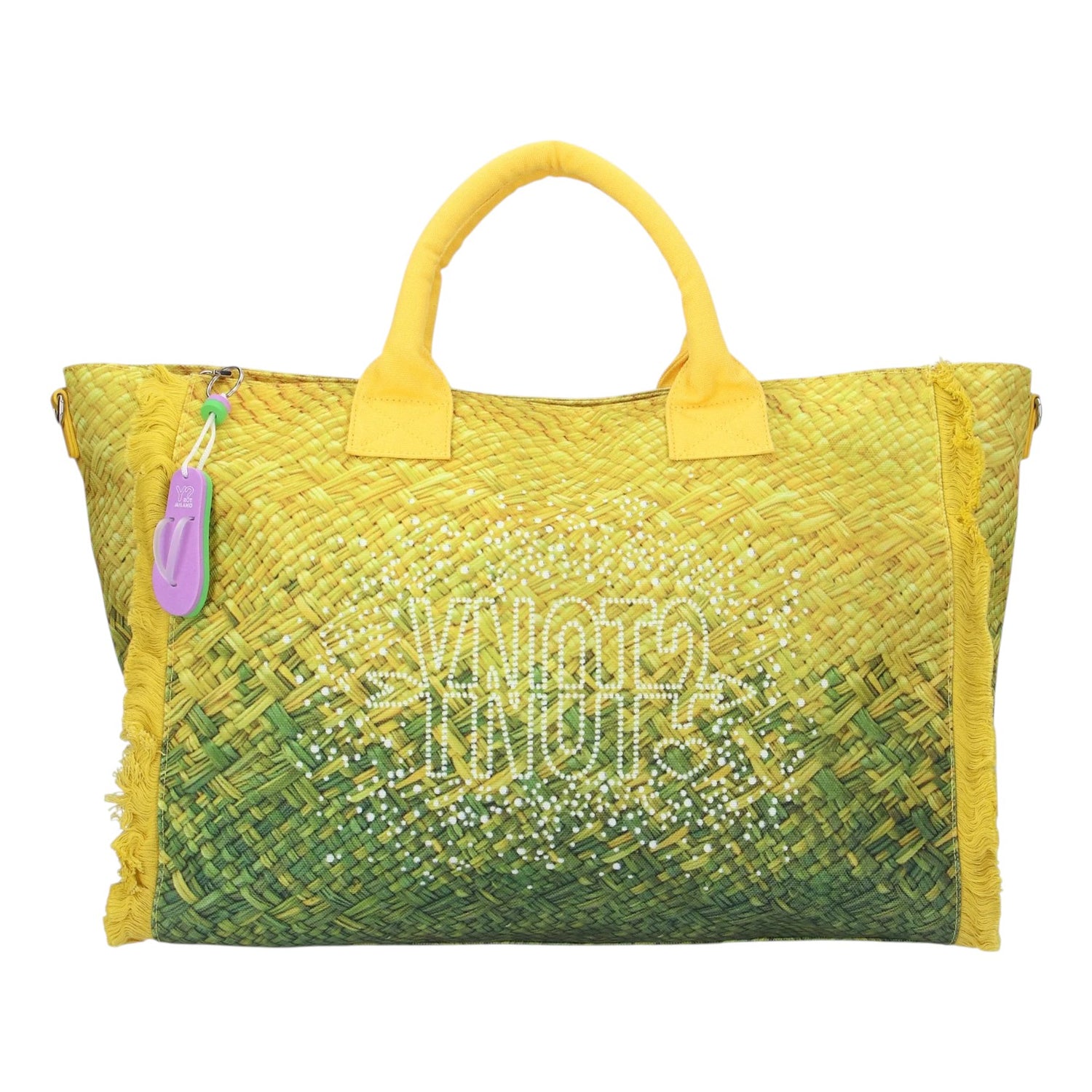 Ynot? Borsa a Mano Grande Donna in Tessuto Lime con Tracolla e Strass