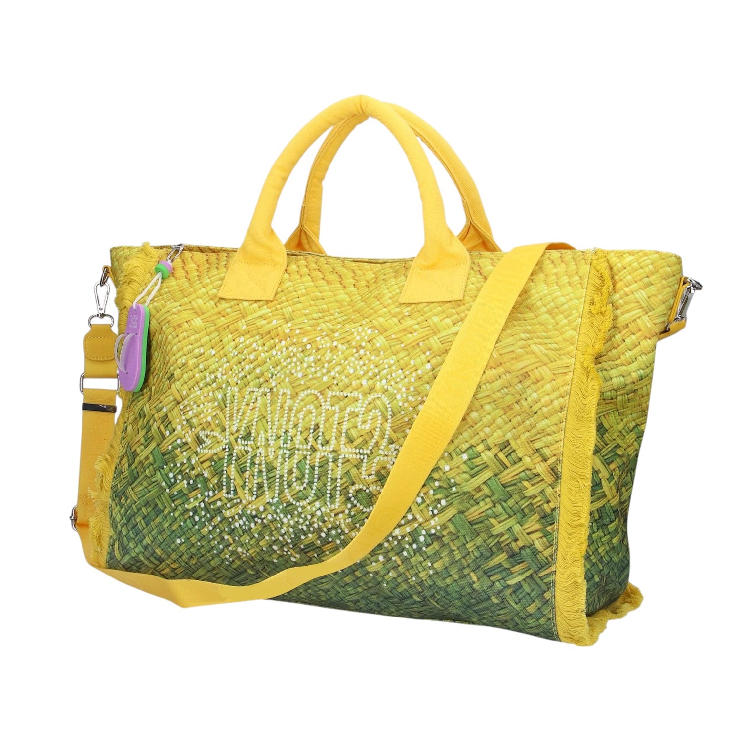 Ynot? Borsa a Mano Grande Donna in Tessuto Lime con Tracolla e Strass