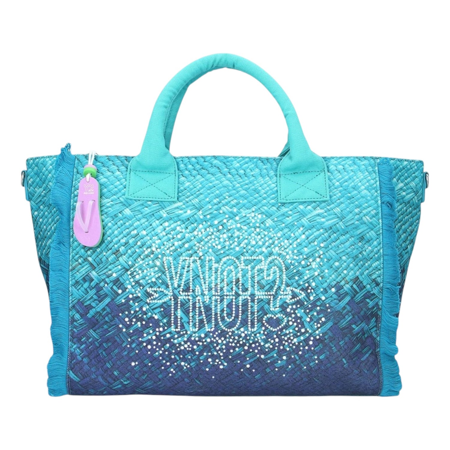 Ynot? Borsa a Mano Grande Donna in Tessuto Oceano con Tracolla e Strass