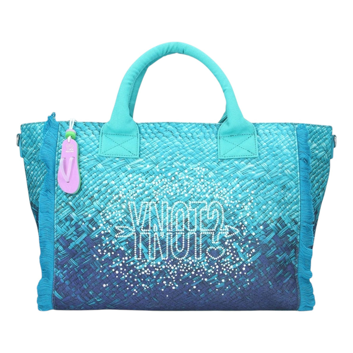 Ynot? Borsa a Mano Grande Donna in Tessuto Oceano con Tracolla e Strass