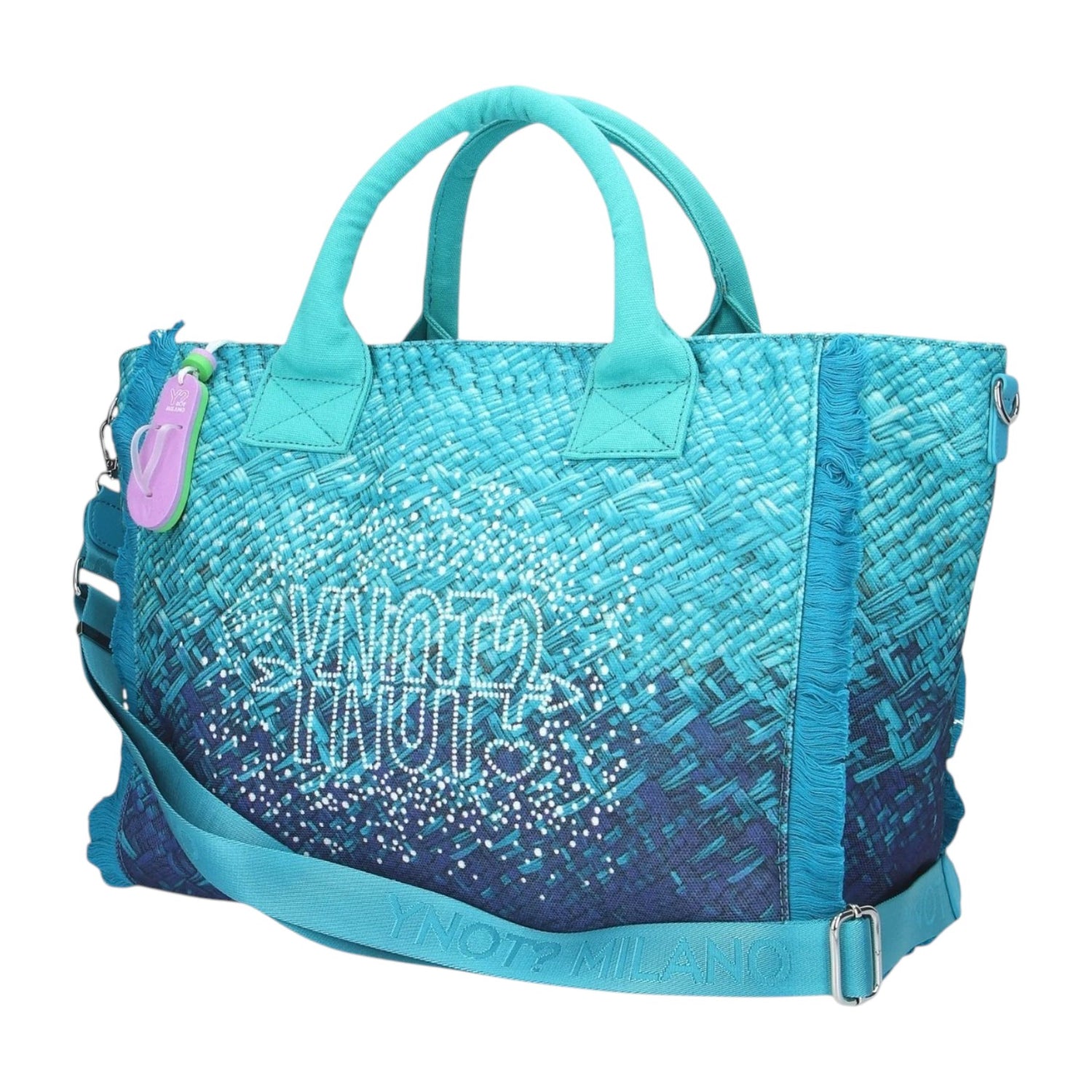 Ynot? Borsa a Mano Grande Donna in Tessuto Oceano con Tracolla e Strass