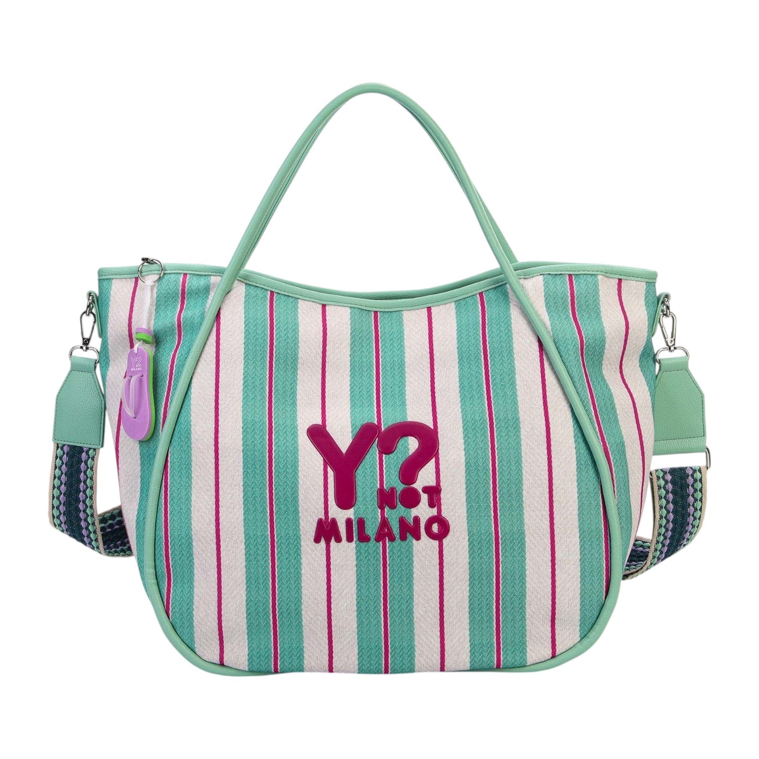 Ynot? Borsa Mare a Mano Donna in Tessuto a Righe Acqua con Tracolla