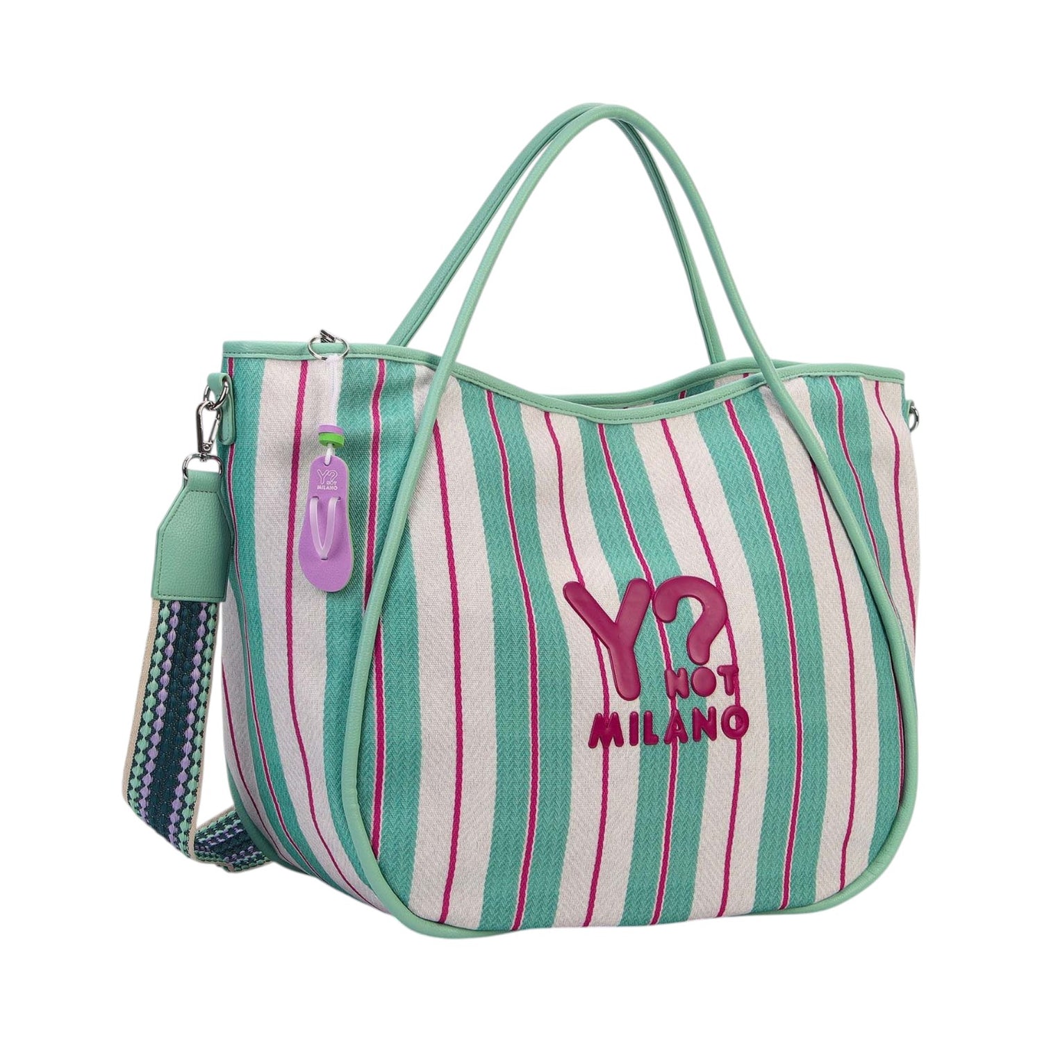 Ynot? Borsa Mare a Mano Donna in Tessuto a Righe Acqua con Tracolla