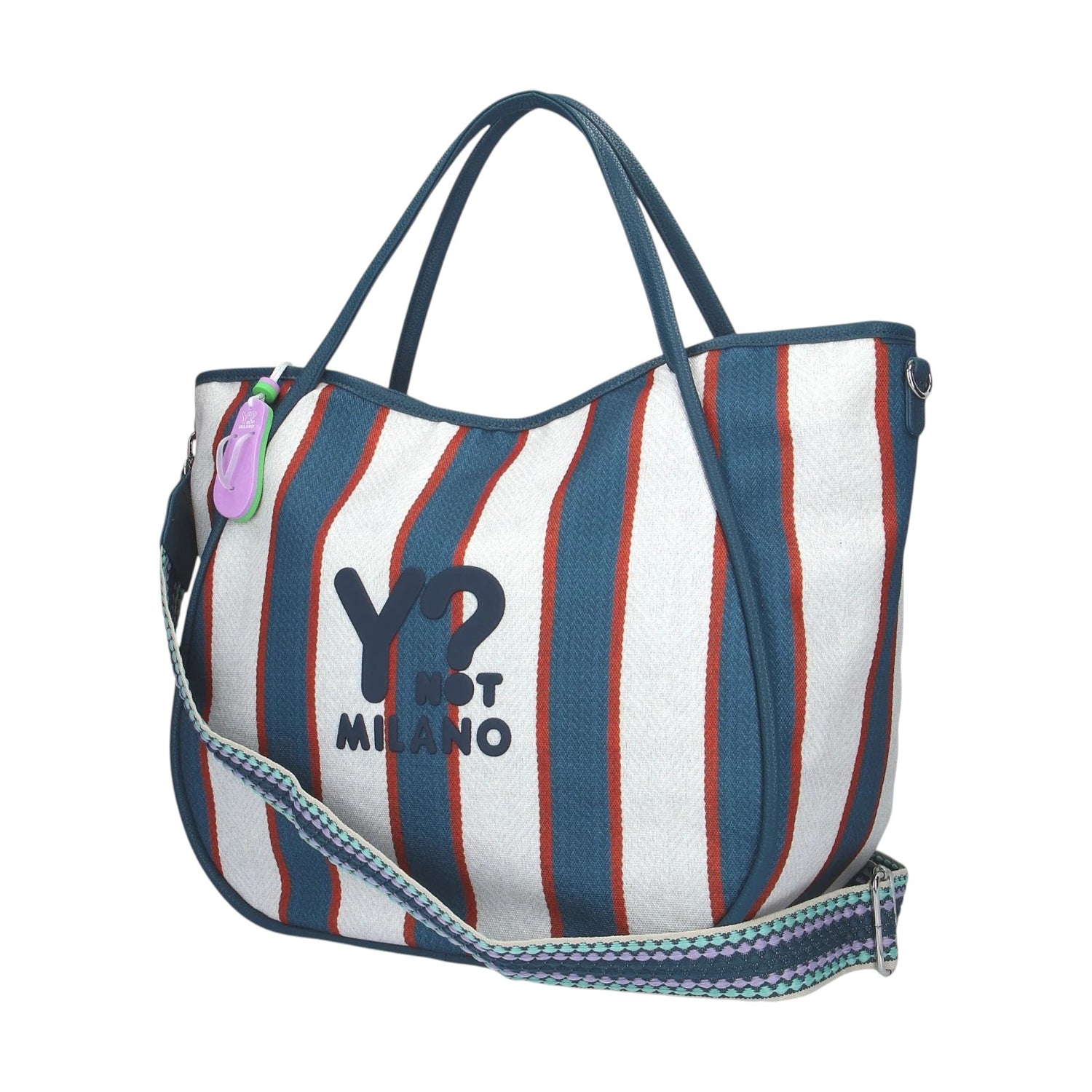 Ynot? Borsa a Mano Donna in Tessuto a Righe Blu con Tracolla