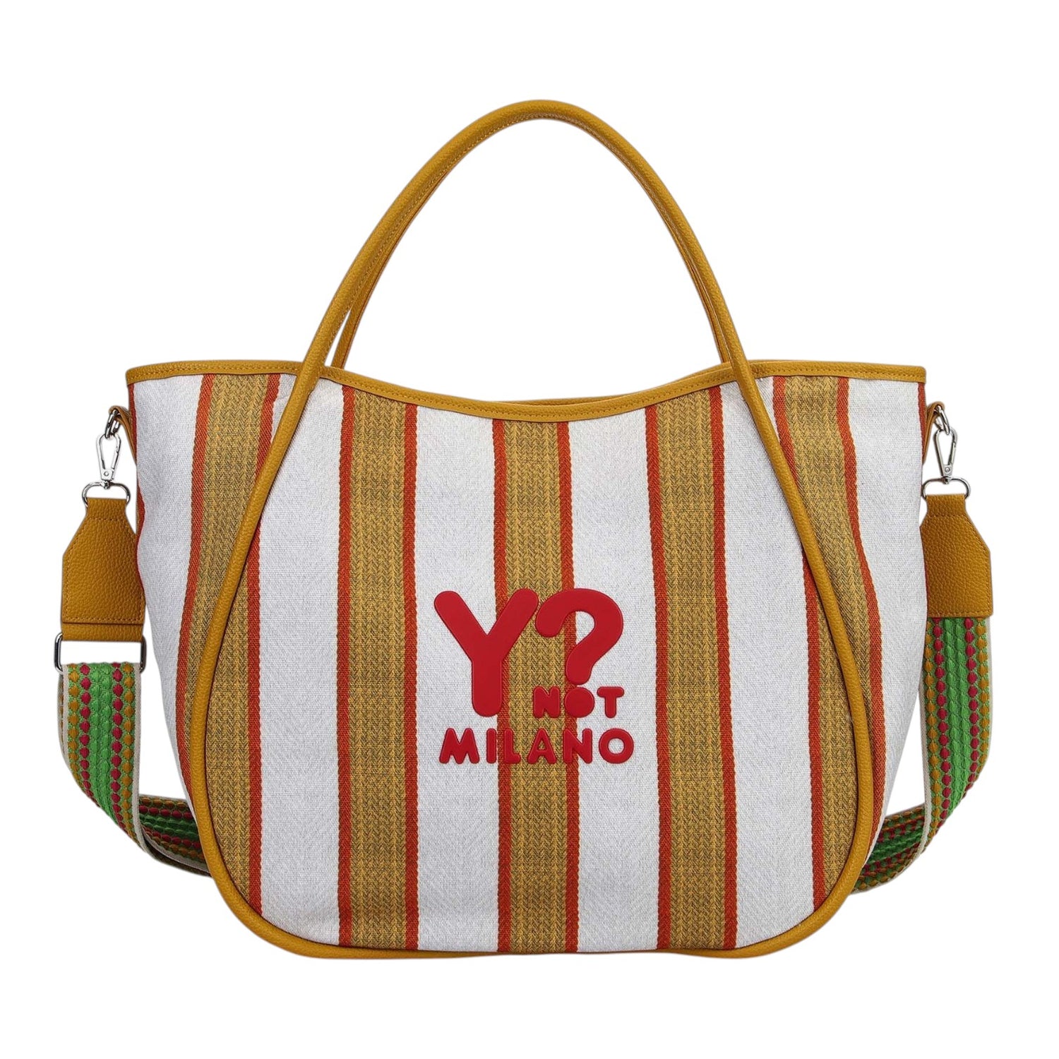 Ynot? Borsa Mare a Mano Donna in Tessuto a Righe Sole con Tracolla
