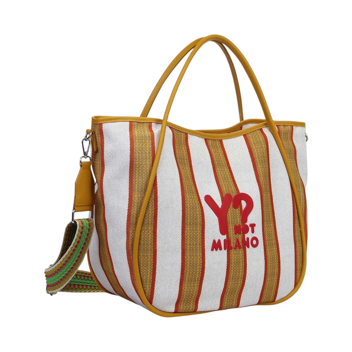 Ynot? Borsa Mare a Mano Donna in Tessuto a Righe Sole con Tracolla