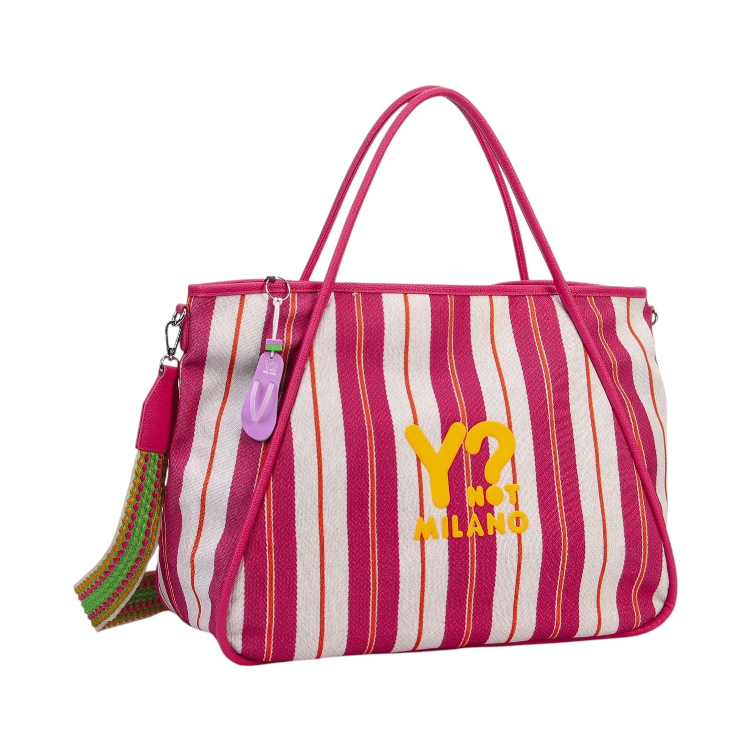 Ynot? Borsa Mare a Mano Donna in Tessuto a Righe Fucsia con Tracolla in Tessuto