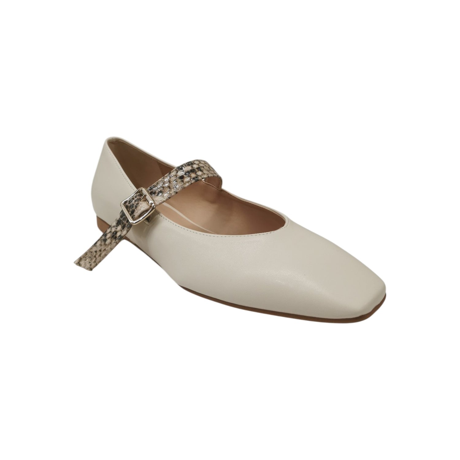 Scarpeborseonline Ballerina Donna Bassa Burro con Cinturino