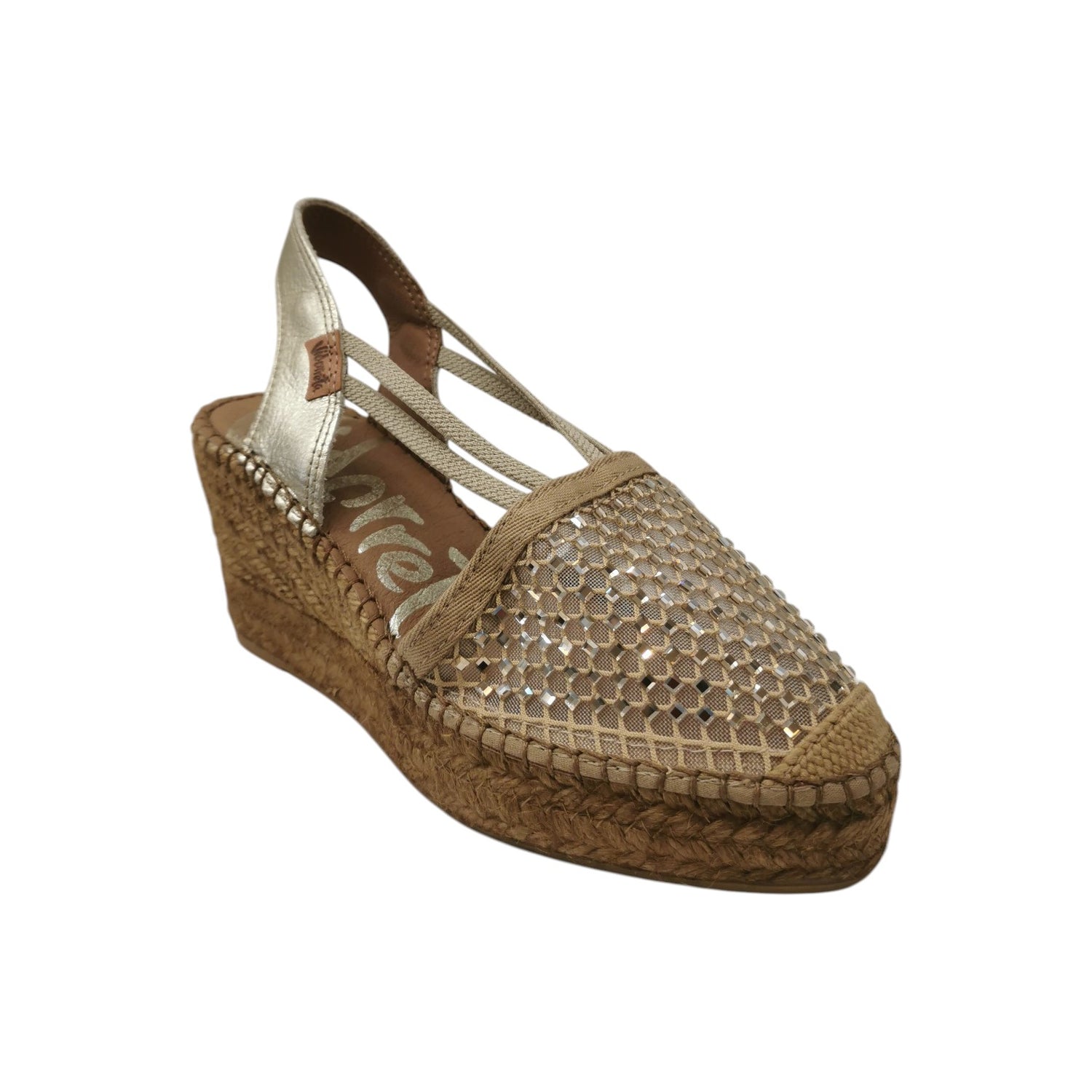 Vidorreta Espadrillas Donna Beige con Strass e Zeppa