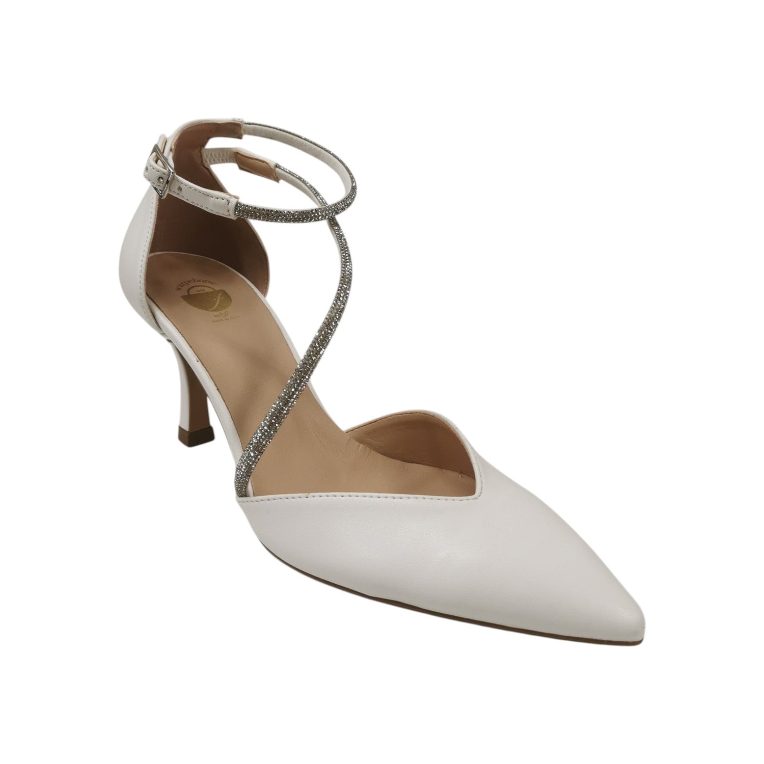Scarpeborseonline Chanelle Donna Bianca con Strass Argento e Tacco Alto 70mm