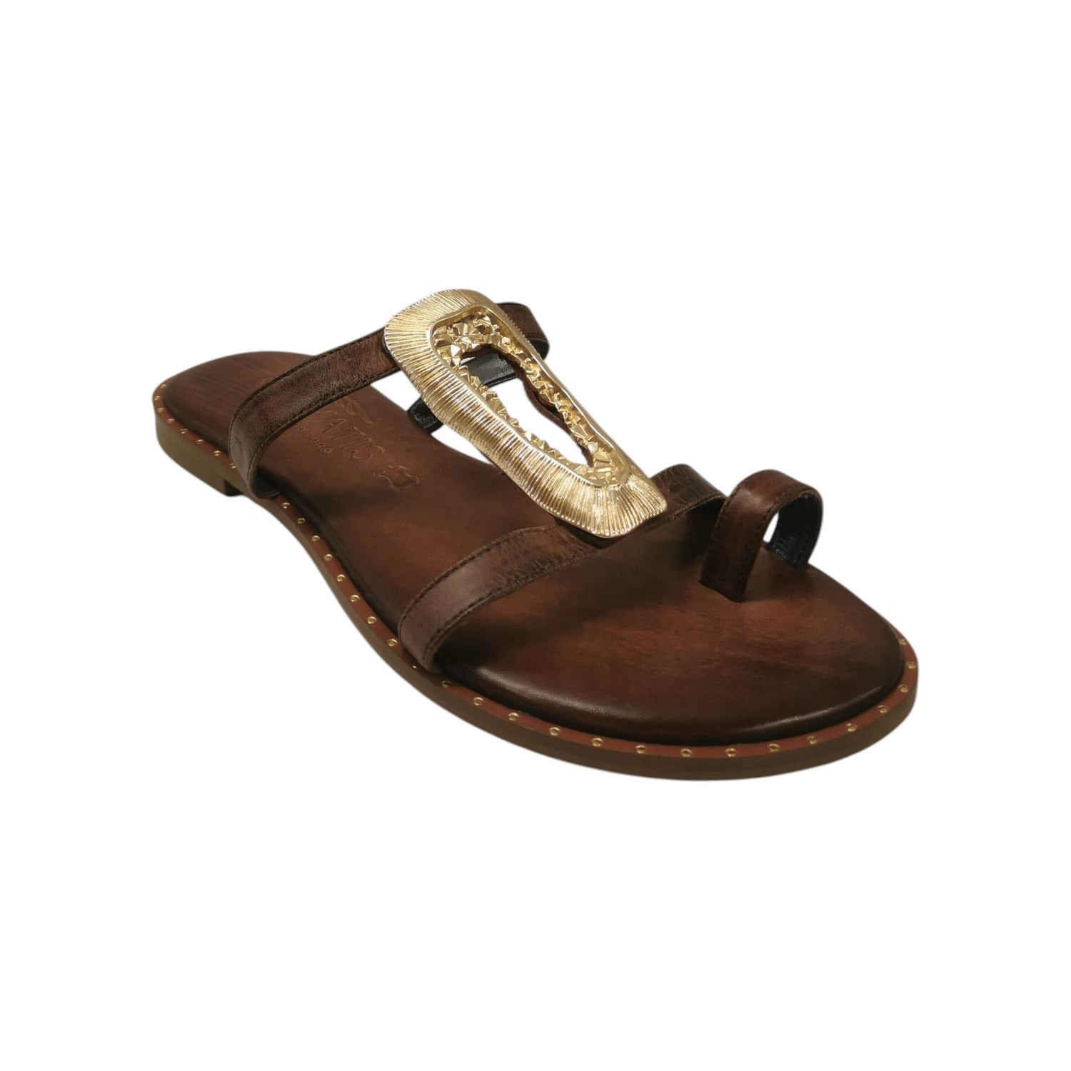 Caryatis Infradito Donna in Pelle Marrone con Dettaglio Oro