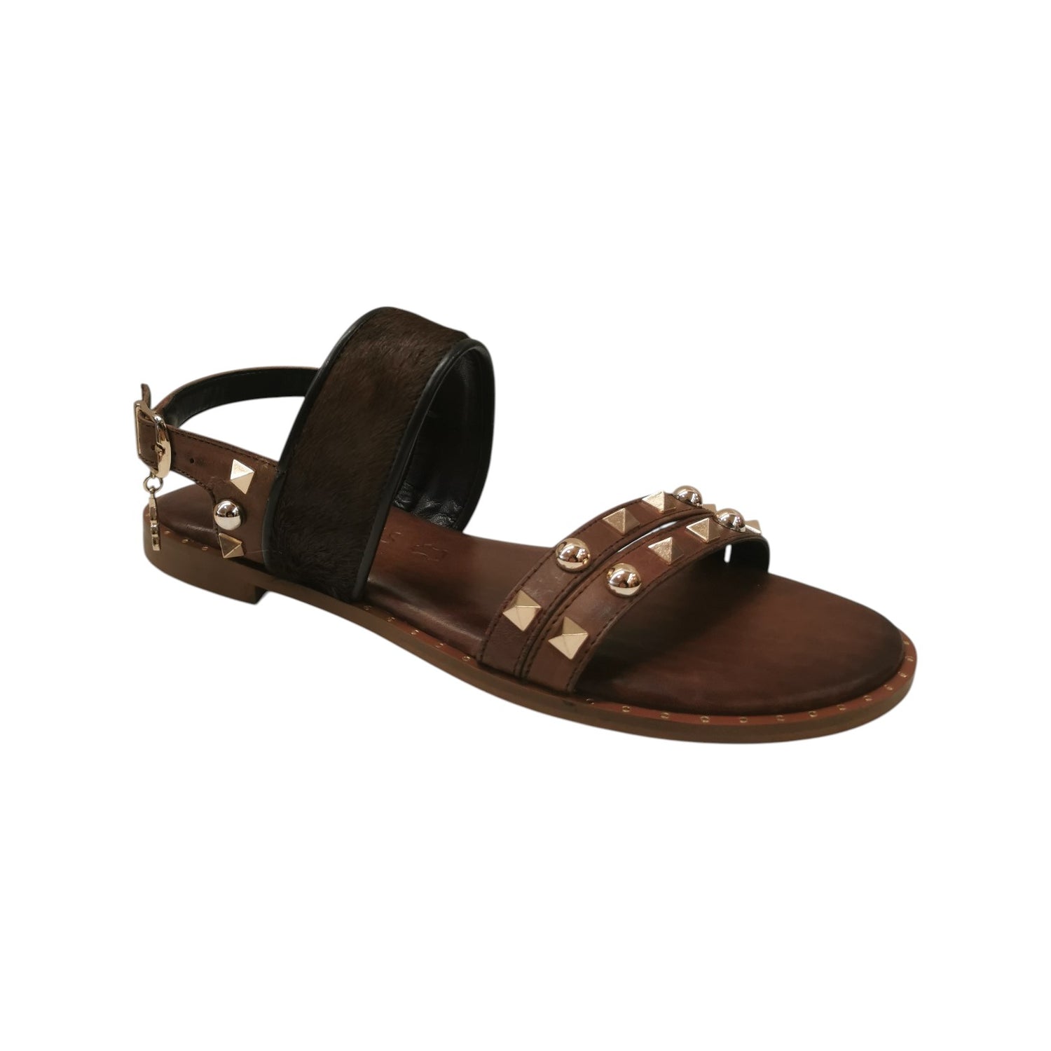 Caryatis Sandalo Donna in Pelle e Cavallino Marrone