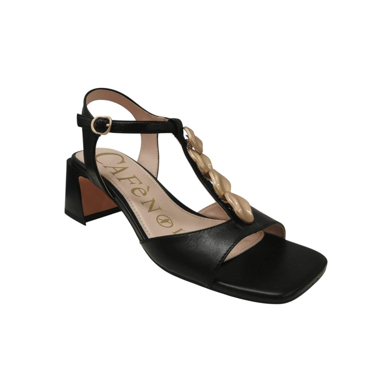 CafèNoir Sandalo Donna Gilda Nero con Accessorio e Tacco Alto 65mm