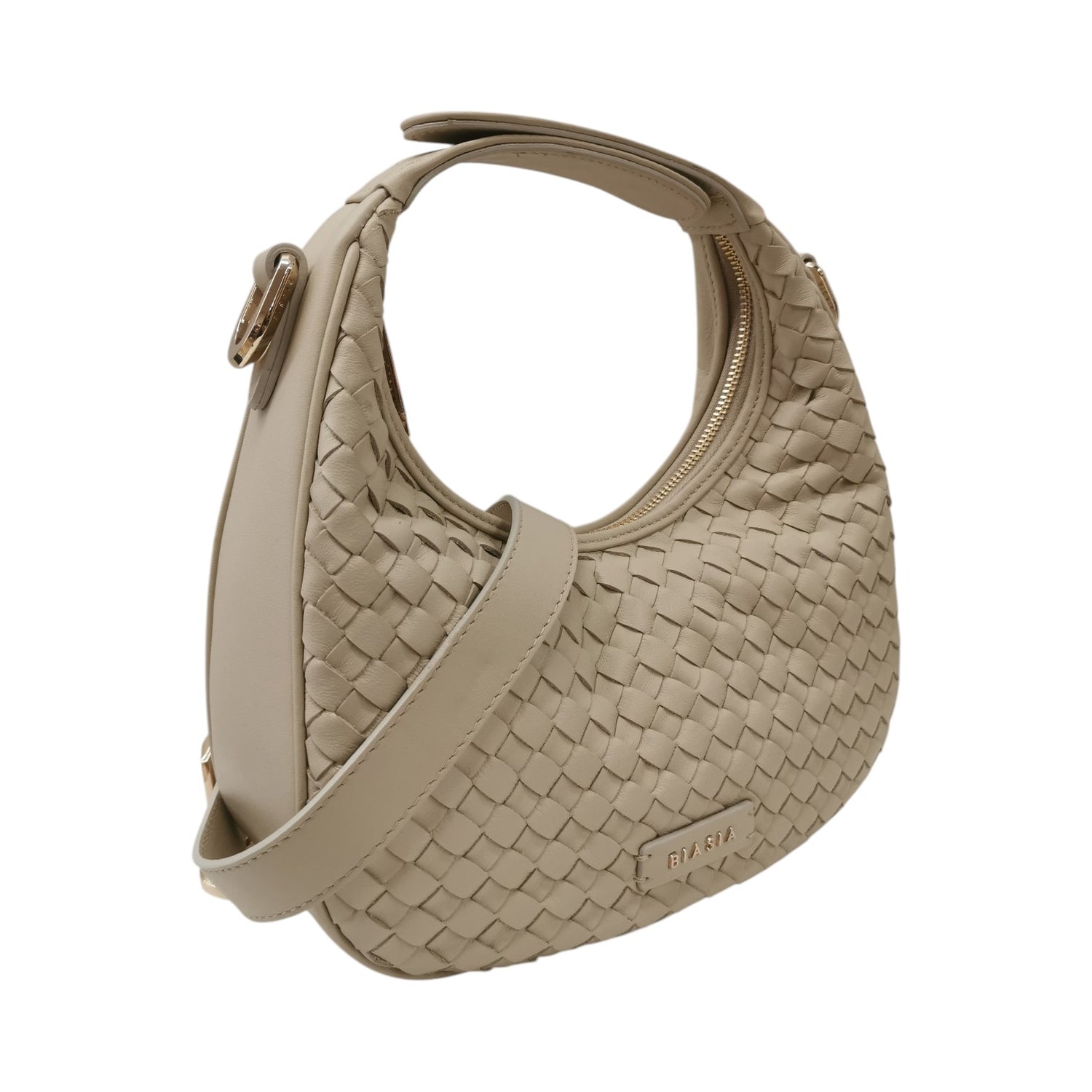 Biasia Borsa a Mano Donna Mezzaluna Piccola Intrecciata Bianco Sporco